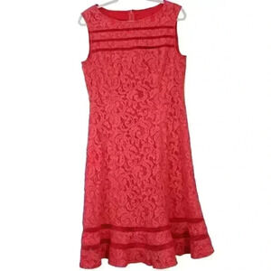 Adrianna Papell Dress Women’s Size 12 Pink Coral Lace Fit & Flare Sleeveless